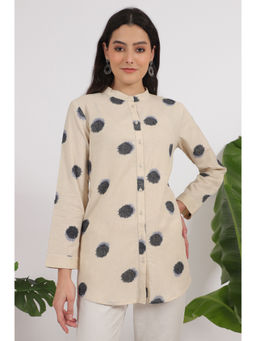 W - Beige Printed Cotton Flax Tunic