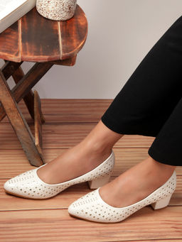 Carlton London - Women Solid Off White Casual Wear Pumps