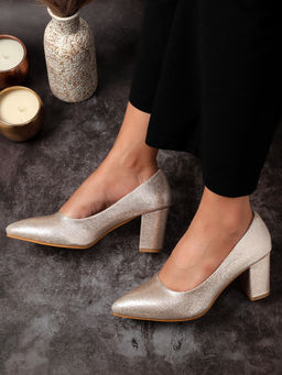 Carlton London - Women Textured Gold Party Wear Pumps