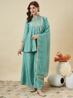 MOKOSH - Green Traditional Kurta Palazzo Set with Dupatta