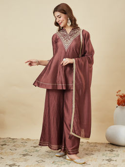 MOKOSH - Maroon Traditional Kurta Palazzo Set with Dupatta
