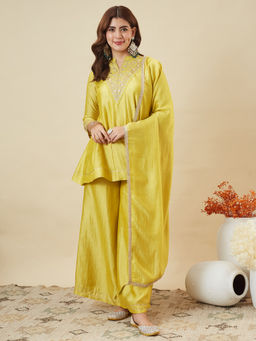 MOKOSH - Yellow Traditional Kurta Palazzo Set with Dupatta