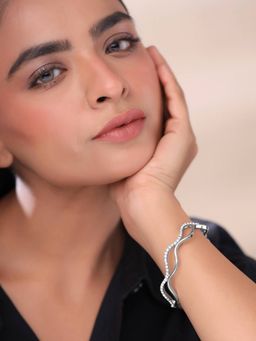 Yellow Chimes - Silver Crystal Bangle Bracelet for Women