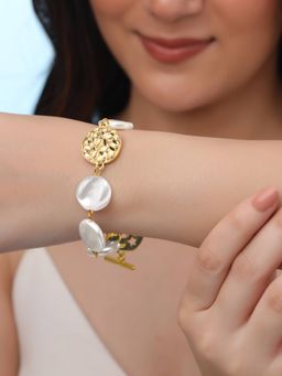 Yellow Chimes - Golden Pearl Charm Bracelet for Women