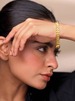 Yellow Chimes - Golden Broad Chain Bracelet for Woman