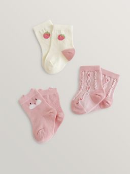 Hopscotch - Embroidered Textured Socks (Pack Of 3)