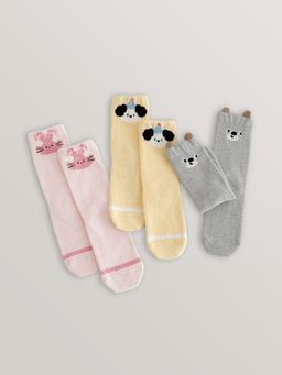 Hopscotch - Teddy Ear Applique Textured Socks (Pack Of 3)
