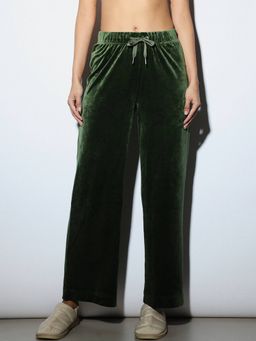 ONLY - Green Solid Velour Pant