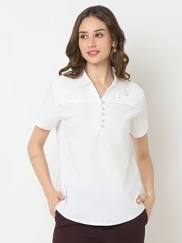 Not So Pink - Solid White Pleating Details At The Yoke Top