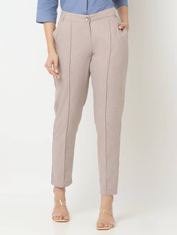 Not So Pink - Solid Beige Pleat Detailing On The Front Trouser