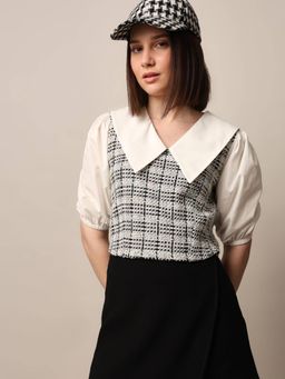 ONLY - Black Woven Peter Pan Collar Crop Top