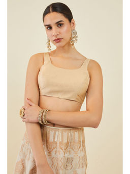 Soch - Women Gold Art Silk Sleeveless Blouse With Zari Woven Patterns