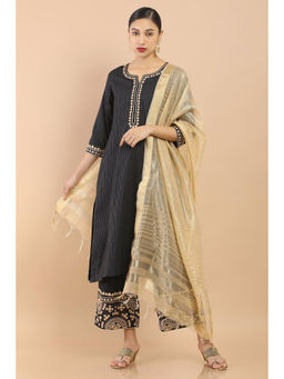 Soch - Black Chanderi Embroidered Suit Set (set Of 3)