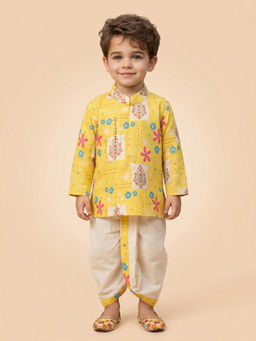 ETHNIKS NEURON - Gold Linen Straight Kurta With Dhoti