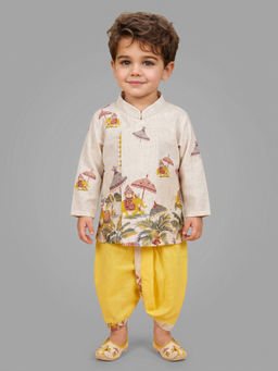 ETHNIKS NEURON - Cream Linen Straight Kurta With Dhoti