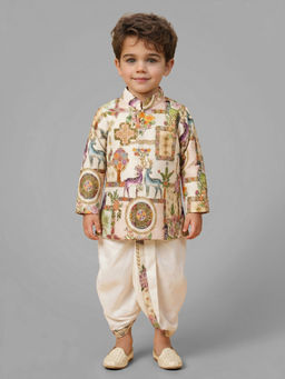 ETHNIKS NEURON - Cream Linen Straight Kurta With Dhoti