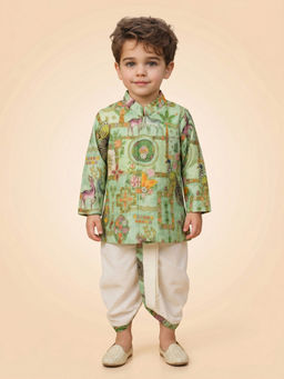 ETHNIKS NEURON - Green Linen Straight Kurta With Dhoti