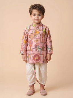 ETHNIKS NEURON - Pink Linen Straight Kurta With Dhoti