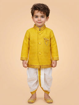 ETHNIKS NEURON - Mustard Cotton Silk Straight Kurta With Dhoti