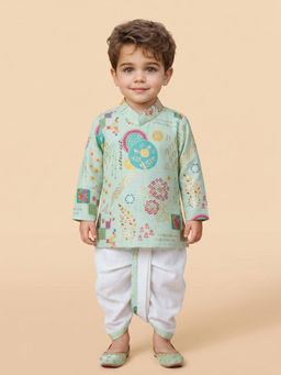 ETHNIKS NEURON - Blue Linen Straight Kurta With Dhoti