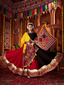 Odette - Pink and Brown Cotton Blend Embroidered Semi-Stitched Lehenga