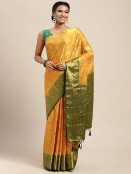 Mimosa - Women's Kanjivaram Crepe Mustard Saree with Unstitched Blouse
