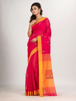 Angoshobha - Rani Cotton Blend with Pallu Yellow Jamdani Saree with Unstitched Blouse