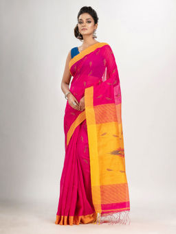 Angoshobha - Rani Cotton Blend Buti with Pallu Dimond Motive Jamdani Saree with Unstitched Blouse