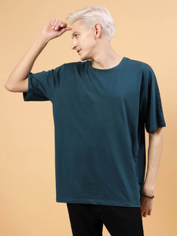 RIGO - Men Teal Jersey Oversized Printed T-shirt