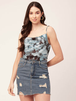 Moomaya - Women Multi-Color Tie & Dye Velvet Crop Top