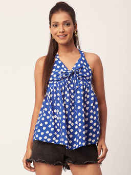 Moomaya - Women Blue Printed Cinched Viscose Top