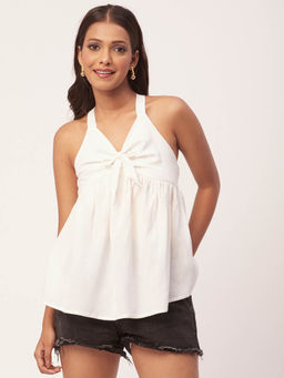 Moomaya - Women White Solid Cinched Viscose Top