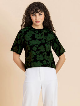 Moomaya - Women Black Floral Printed Top