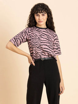 Moomaya - Women Mauve Animal Printed Top