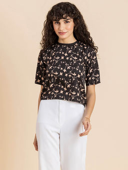Moomaya - Women Black Floral Printed Top