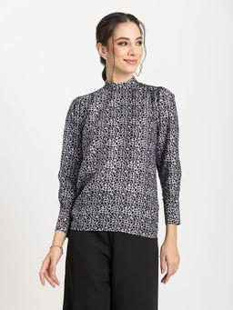 Moomaya - Women Grey Animal Printed Full Sleeves Summer Top