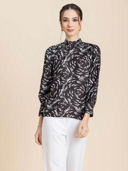 Moomaya - Women Black Printed Full Sleeves Summer Top