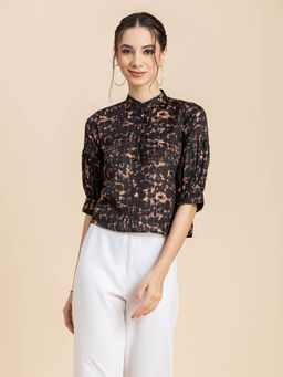 Moomaya - Women Black Printed Half Sleeves Top
