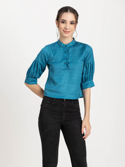 Moomaya - Women Blue Solid Half Sleeves Top