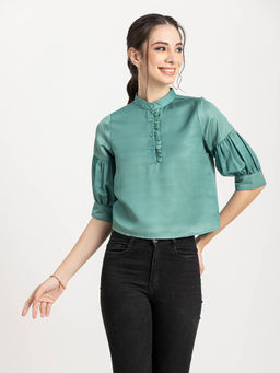 Moomaya - Women Green Solid Half Sleeves Top