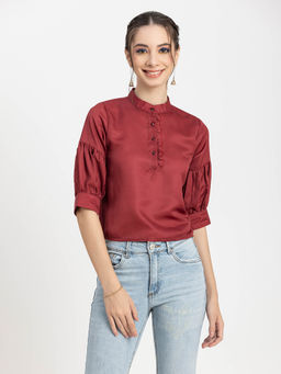 Moomaya - Women Red Solid Half Sleeves Top