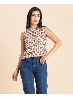 Moomaya - Women Off White Sleeveless Side-Button Top