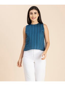 Moomaya - Women Teal Sleeveless Side-Button Top