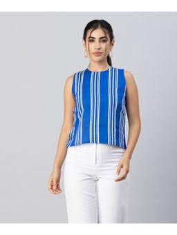 Moomaya - Women Blue Sleeveless Side-Button Top