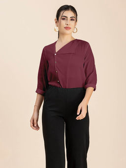 Moomaya - Women Maroon Solid Full Sleeves Top