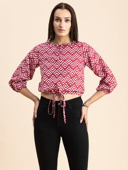 Moomaya - Women White & Red Printed Crop Top