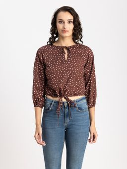Moomaya - Women Brown Polka Dots Crop Top