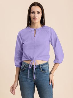 Moomaya - Women Lavender Solid Crop Top