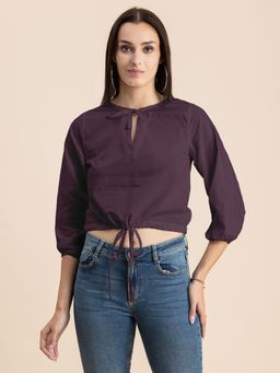 Moomaya - Women Dark Purple Solid Crop Top