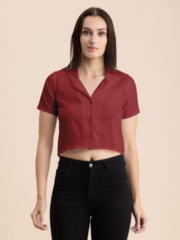 Moomaya - Women Red Solid Half Sleeves Crop Top